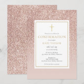 Invitation Confirmation Pailletée Or Rose (Devant / Derrière)