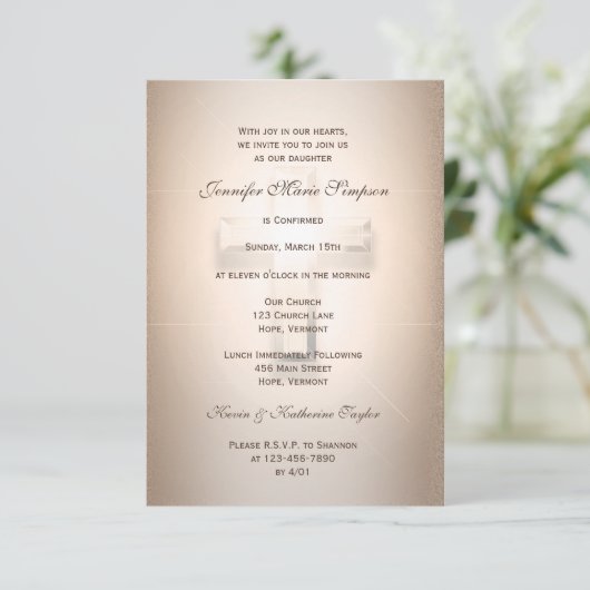 Invitation Confirmation Pale Rose Cross (Debout devant)