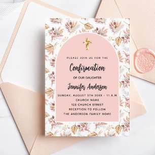 Invitation Confirmation pampas fleurs rose or boho