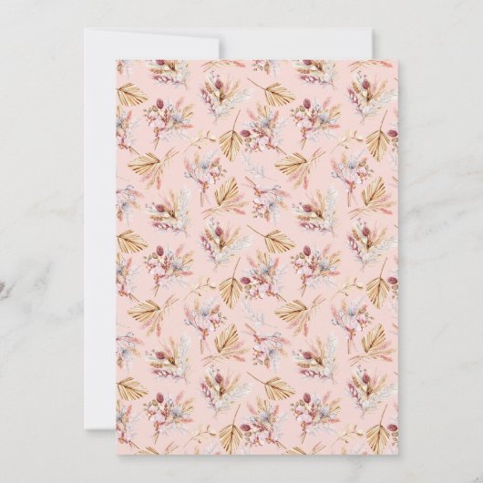Invitation Confirmation pampas herbe fleurs rose or boho (Dos)