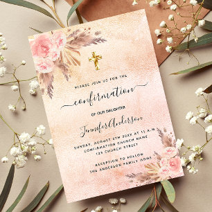 Invitation Confirmation pampas herbe rose or rousse fille
