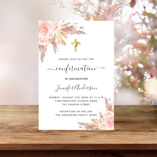 Invitation Confirmation pampas herbe rose or rousse rose