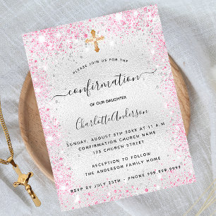 Invitation Confirmation parties scintillant rose argent fille