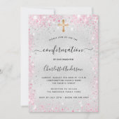 Invitation Confirmation parties scintillant rose argent fille (Devant)