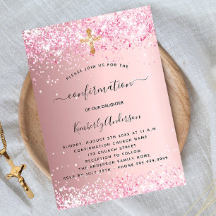 Invitation Confirmation parties scintillant rose pâle fille
