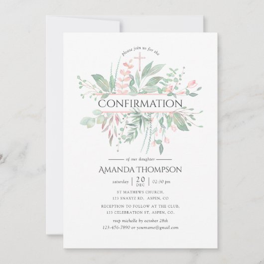 Invitation Confirmation Pastel Blush Greenery (Devant)