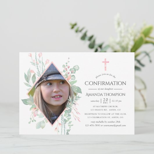 Invitation Confirmation Pastel Blush Greenery (Debout devant)