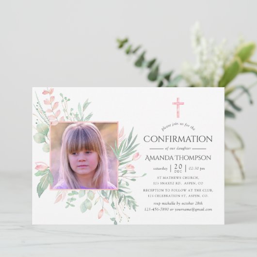 Invitation Confirmation Pastel Blush Greenery (Debout devant)