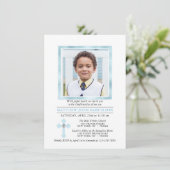 Invitation CONFIRMATION Personnalisée Cross Blue Boy | PHOTO (Debout devant)