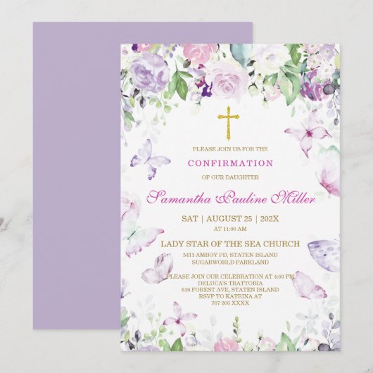 Invitation Confirmation personnalisée de la fille (Devant / Derrière)