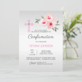 Invitation CONFIRMATION personnalisée FILLE rose florale + PO (Debout devant)