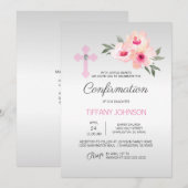 Invitation CONFIRMATION personnalisée FILLE rose florale + PO (Devant / Derrière)