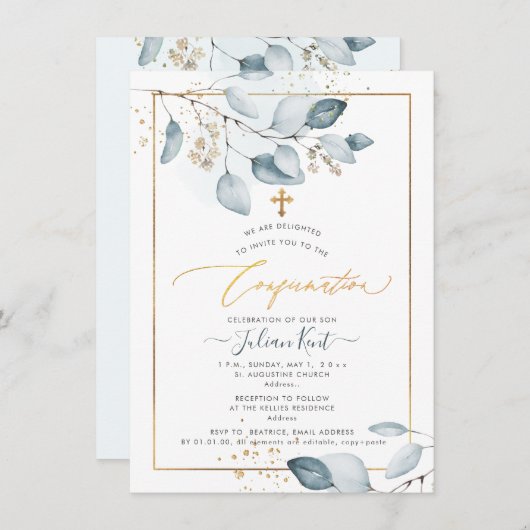 Invitation Confirmation PixDezines Blue Gum Eucalyptus (Devant / Derrière)