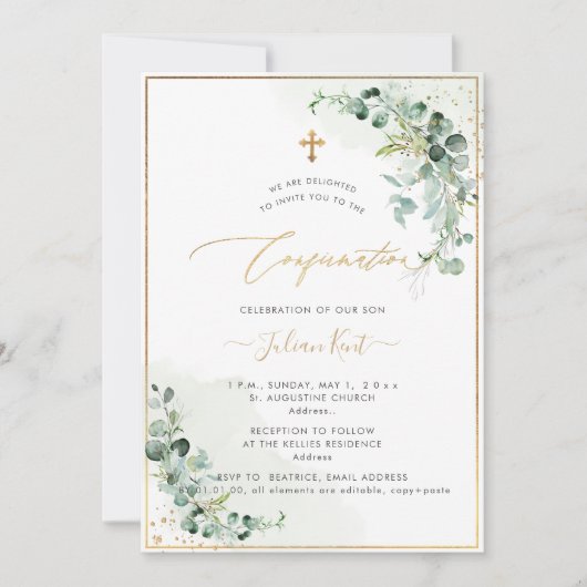 Invitation Confirmation PixDezines Rustique H2 Eucalyptus (Devant)