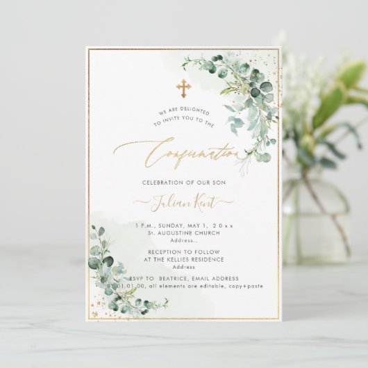 Invitation Confirmation PixDezines Rustique H2 Eucalyptus (Debout devant)