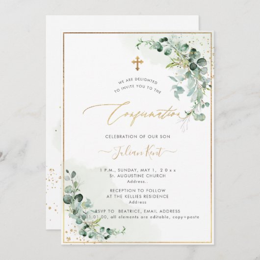 Invitation Confirmation PixDezines Rustique H2 Eucalyptus (Devant / Derrière)