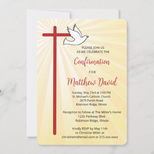 Invitation Confirmation pour Boy Cross Dove Gold Rays (Devant)
