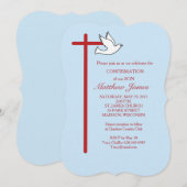 Invitation Confirmation pour fils avec croix et colombe bleue (Devant / Derrière)