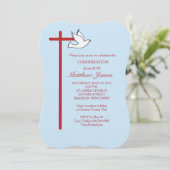 Invitation Confirmation pour fils avec croix et colombe bleue (Debout devant)