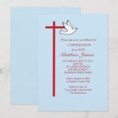 Invitation Confirmation pour fils avec croix et colombe bleue (Devant / Derrière)