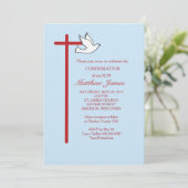 Invitation Confirmation pour fils avec croix et colombe bleue (Debout devant)