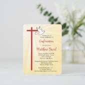 Invitation Confirmation pour fils Croix Colombe Rayons Dorés (Debout devant)