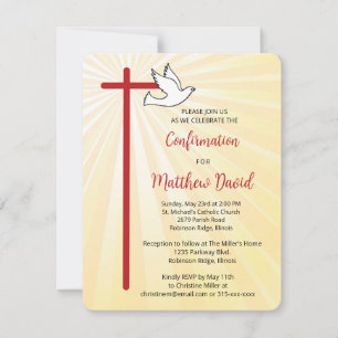 Invitation Confirmation pour garçons Croix Colombes Rayons Do