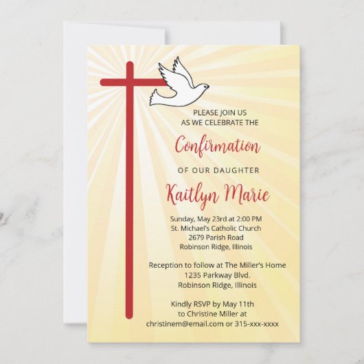 Invitation Confirmation pour la Fille Colombe d'Or Rayons (Devant)