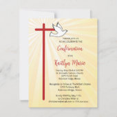 Invitation Confirmation pour les rayons d'or d'une Dove crois (Devant)