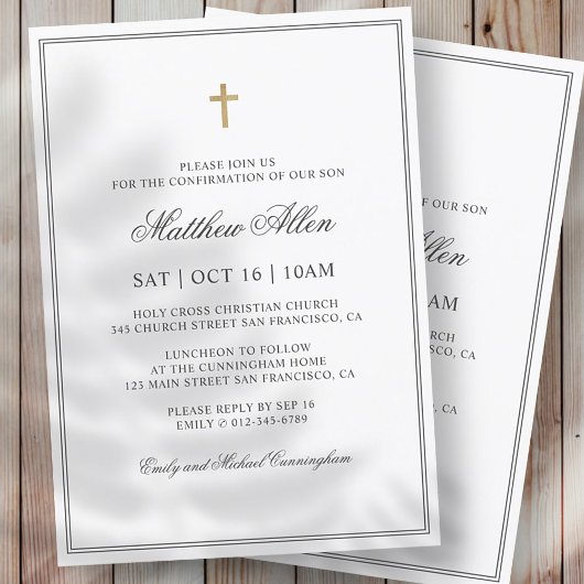 Invitation Confirmation Pour Lui | Croix classique élégante