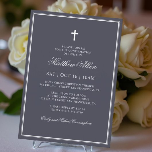 Invitation Confirmation Pour Lui | Croix classique élégante