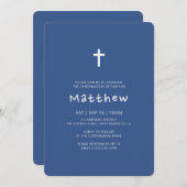 Invitation Confirmation Pour Lui | Croix moderne bleu classiq (Devant / Derrière)