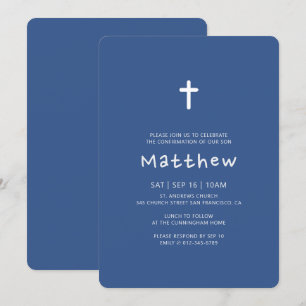 Invitation Confirmation Pour Lui   Croix moderne bleu classiq