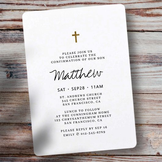 Invitation Confirmation Pour Lui Minimaliste Faux Gold Cross