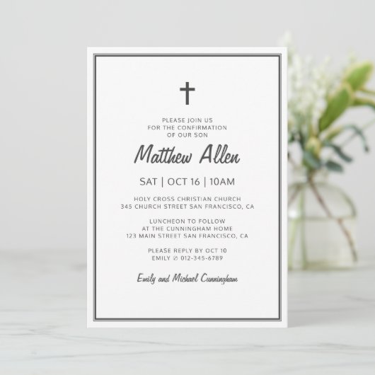 Invitation Confirmation Pour Lui Moderne Simple Frame Cross (Debout devant)