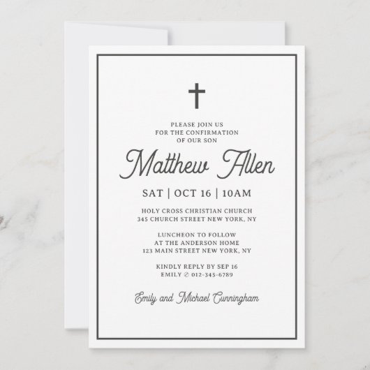 Invitation Confirmation Pour Lui Simple Élégant Croix Moderne (Devant)
