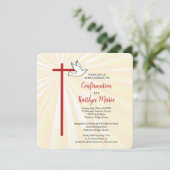 Invitation Confirmation pour une fille Croix Colombe Rayons D (Debout devant)