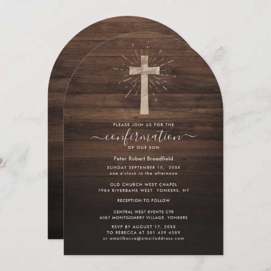 Invitation Confirmation religieuse croisée rustique moderne (Devant / Derrière)