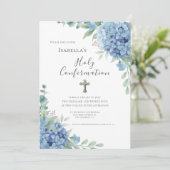 Invitation Confirmation Religieuse Hydrangea Bleu (Debout devant)
