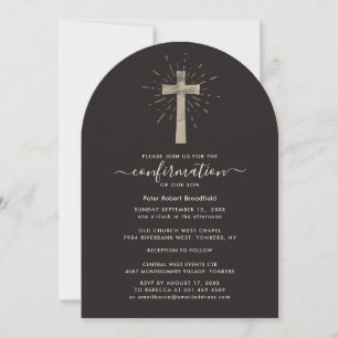 Invitation Confirmation Religieuse Rustique Croix Moderne