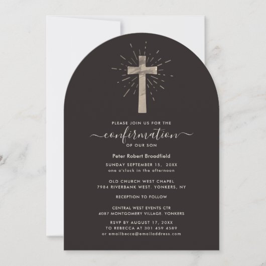 Invitation Confirmation Religieuse Rustique Croix Moderne (Devant)