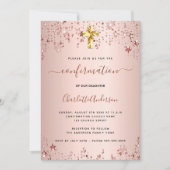 Invitation Confirmation rose or étoiles fille élégante (Devant)