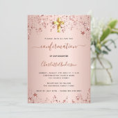 Invitation Confirmation rose or étoiles fille élégante (Debout devant)