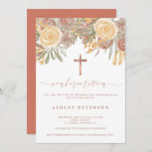 Invitation Confirmation rose or fleuri terre cuite verte (Devant / Derrière)