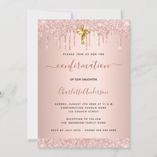 Invitation Confirmation rose or parties scintillant gouttes f (Devant)