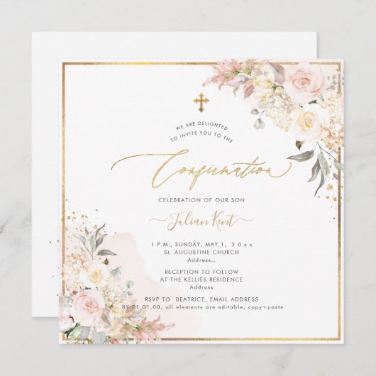 Invitation Confirmation Rose PixDezines H2 Blush Cream (Devant / Derrière)