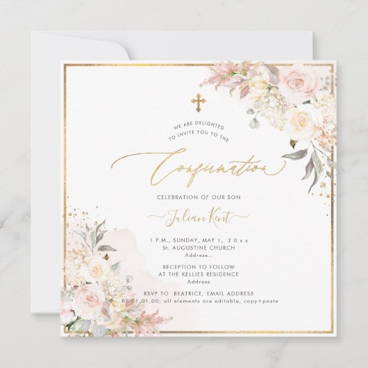 Invitation Confirmation Rose PixDezines H2 Blush Cream (Devant)