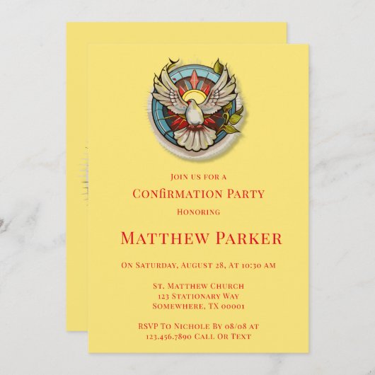 Invitation Confirmation rouge de la colombe blanche (Devant / Derrière)