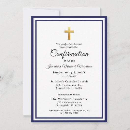 Invitation Confirmation Royal Blue White Minimalist Boy (Devant)