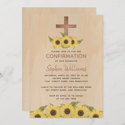 Invitation Confirmation rustique Fleurs de soleil croisées de (Devant / Derrière)